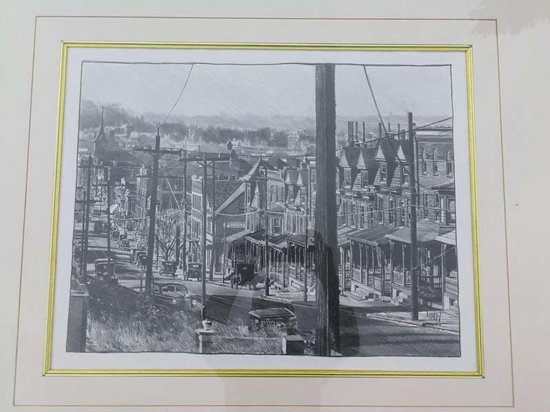 An Oil & Water Colour Framed Print Depicting The Vintage City Of Pennsylvania