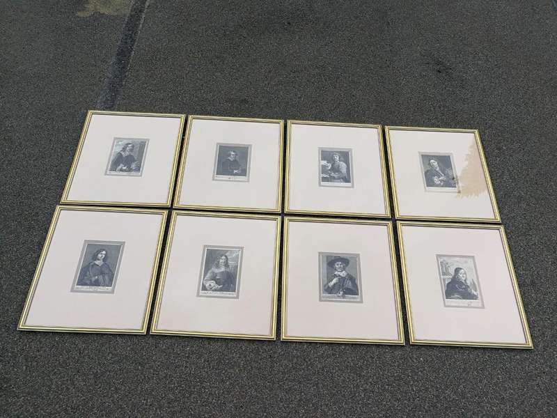 A Set Of 8 Framed Portraits Of Flemish Painters, Engravers And Architects