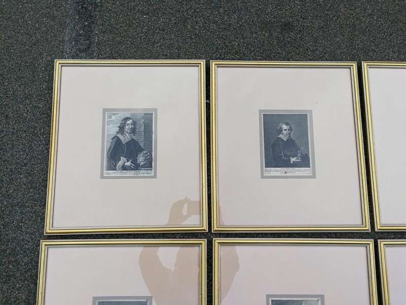 A Set Of 8 Framed Portraits Of Flemish Painters, Engravers And Architects