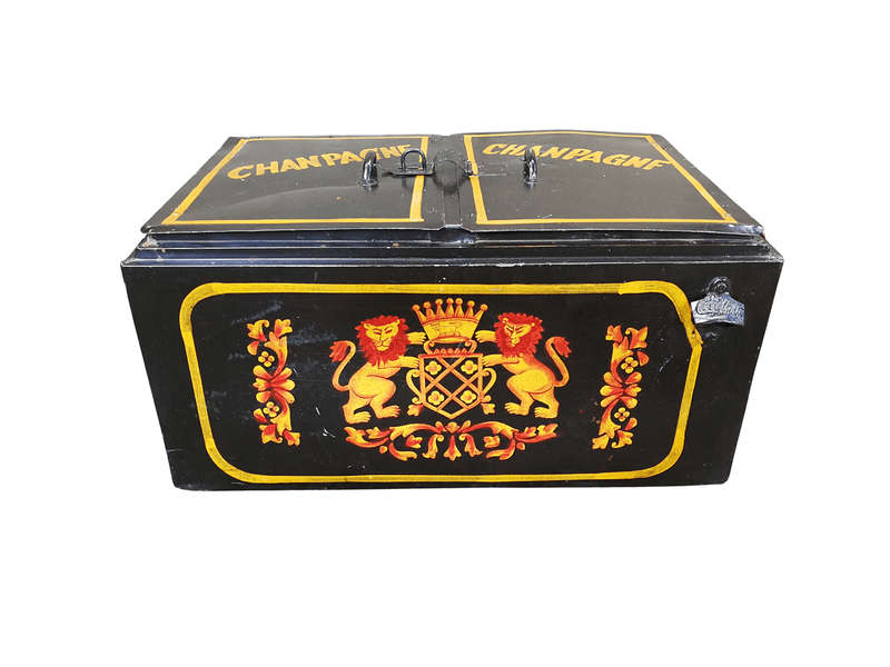 Antique Style Tin Cooler-Box Painted With Coat Of Arms