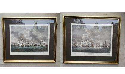 A Very Large Pair Of 20th Century Framed Ship Prints Originally Painted By Richard Paton And Pres...
