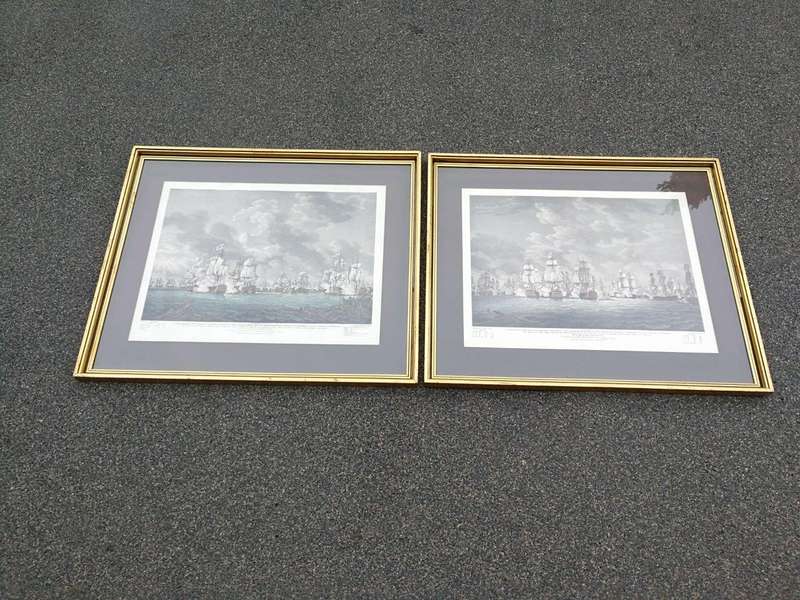 A Very Large Pair Of 20th Century Framed Ship Prints Originally Painted By Richard Paton And Pres...