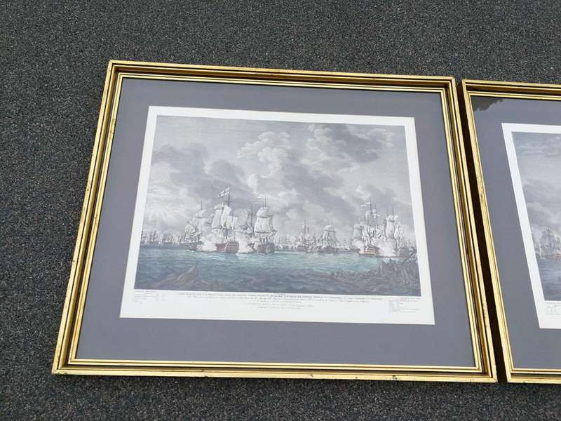 A Very Large Pair Of 20th Century Framed Ship Prints Originally Painted By Richard Paton And Pres...