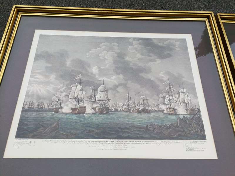 A Very Large Pair Of 20th Century Framed Ship Prints Originally Painted By Richard Paton And Pres...