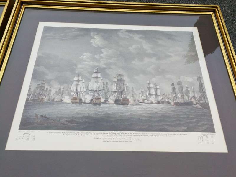 A Very Large Pair Of 20th Century Framed Ship Prints Originally Painted By Richard Paton And Pres...