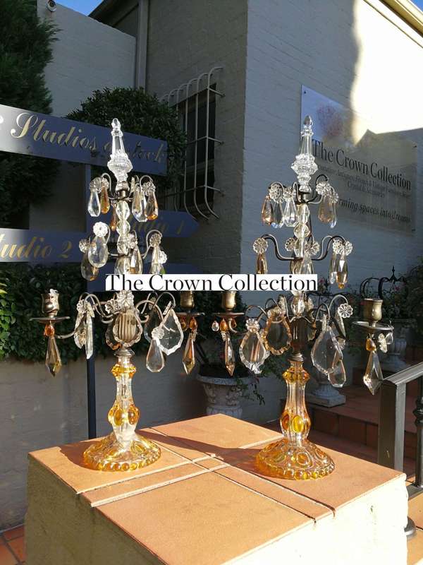 A Pair Of Glass And Metal Lustre Candelabra ND