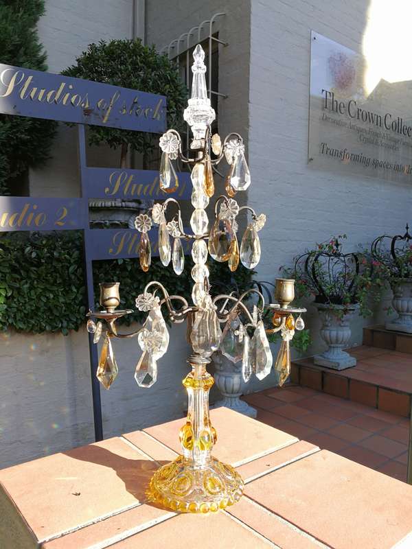 A Pair Of Glass And Metal Lustre Candelabra ND