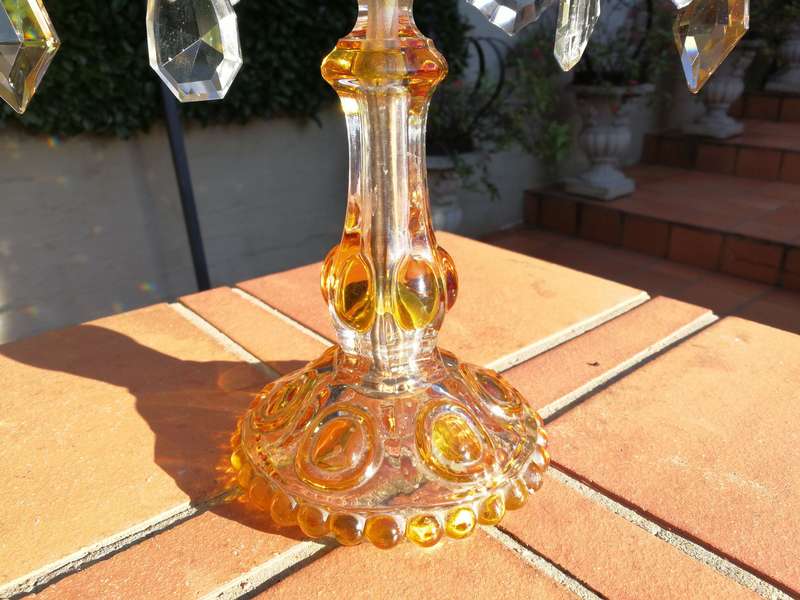 A Pair Of Glass And Metal Lustre Candelabra ND