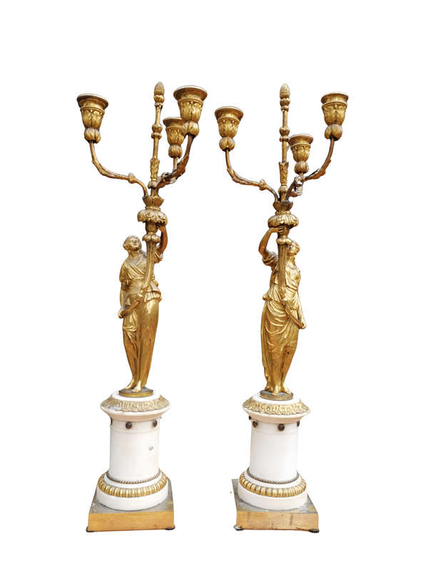 19th Century pair of French ormolu bronze candelabras