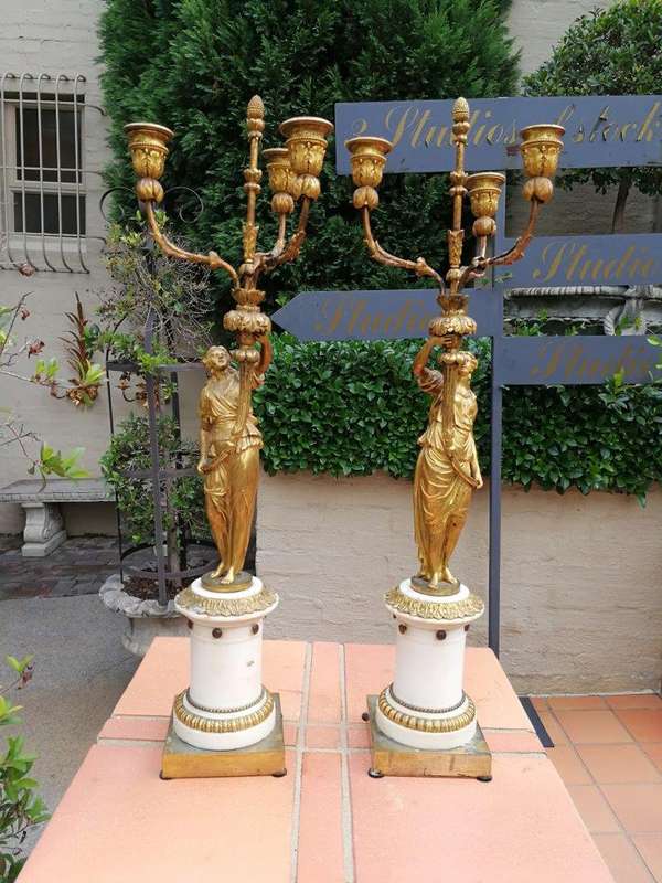 19th Century pair of French ormolu bronze candelabras