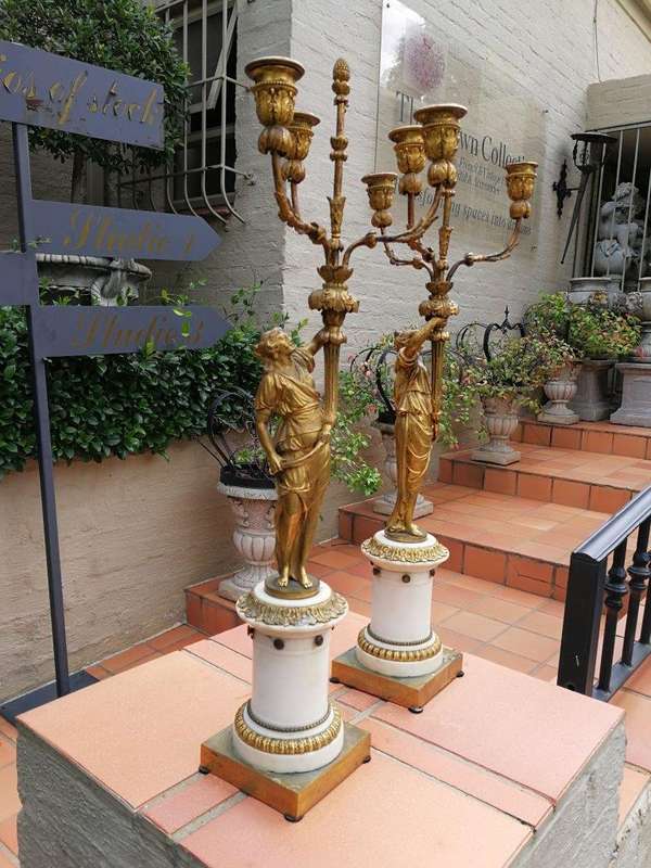 19th Century pair of French ormolu bronze candelabras