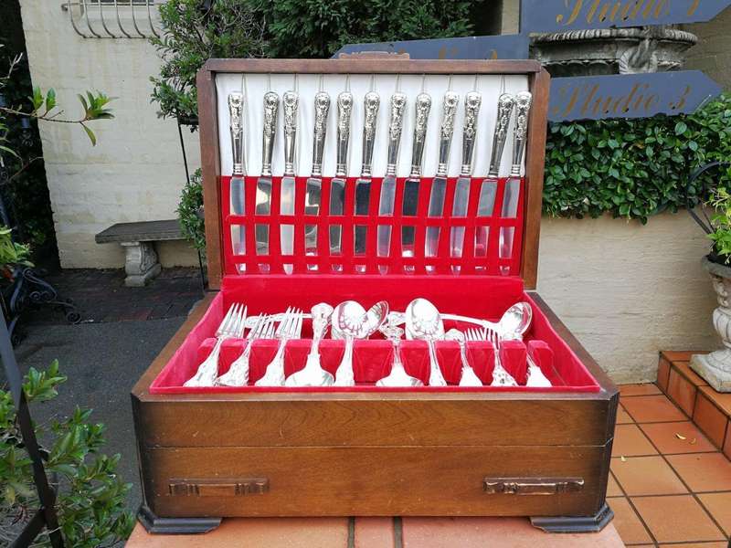 A canteen of Victorian 12 place silver plated Queens pattern cutlery