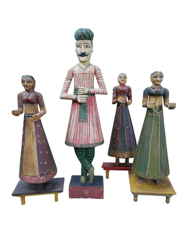 A Set of 4 Tall  Holy Indian Figurines (possibly antique but over 50 years old or older Gangaur ...