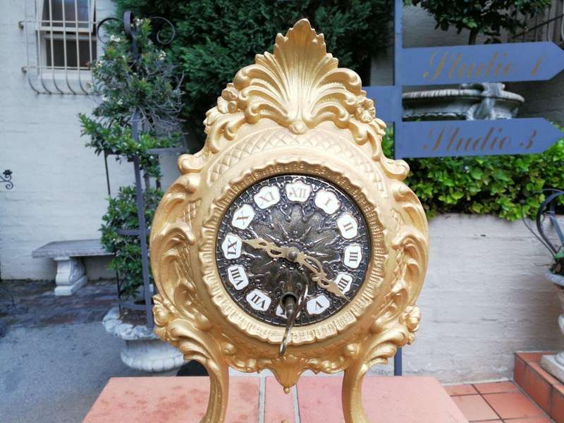A 19th Century French Gilt Metal Clock in Glass Cloche with Hand Gilded Wooden Base