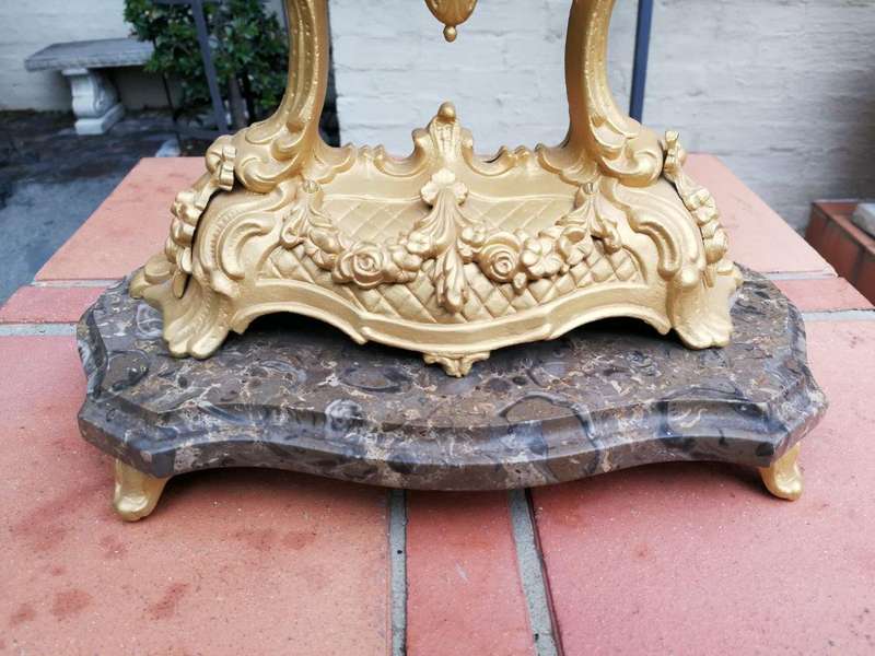 A 19th Century French Gilt Metal Clock in Glass Cloche with Hand Gilded Wooden Base
