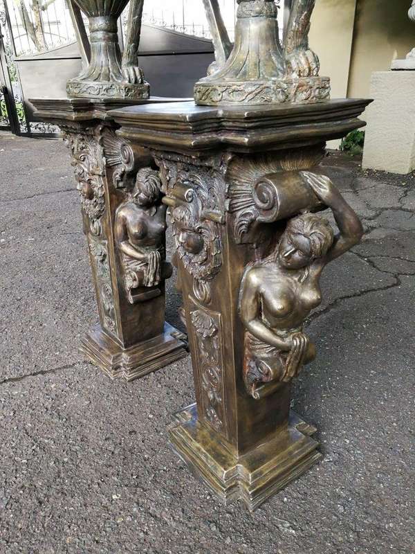 A Pair of Large Size Bronze Urns on Plinths