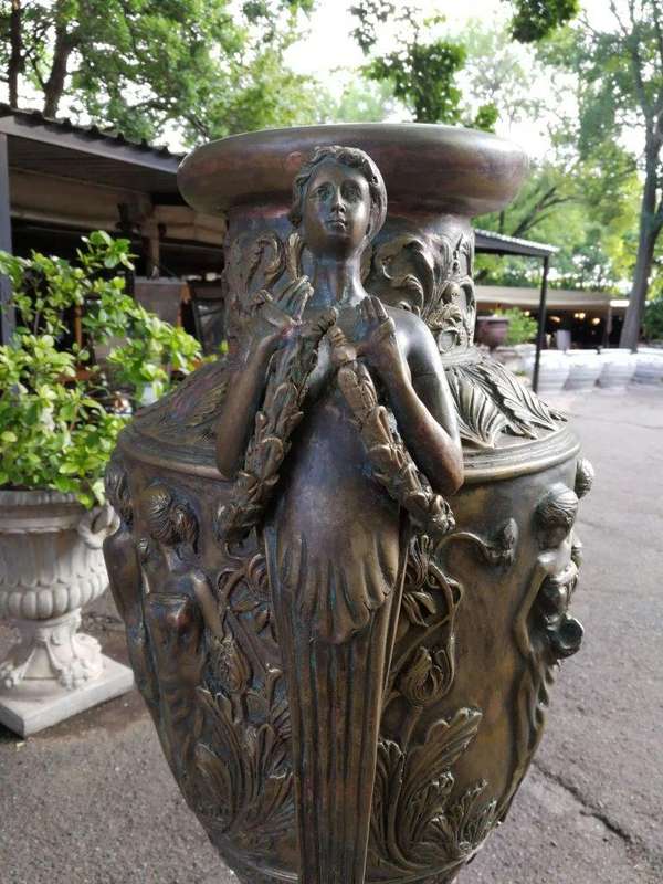 A Pair of Large Size Bronze Urns on Plinths