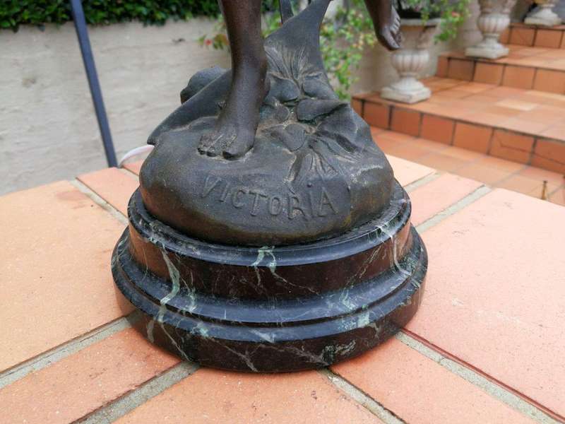 Spelter Torch Carrier Lamp With Frosted Glass Shade