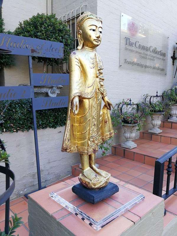 A Large Decorative Carved Gilded Statue On A Custom-Made Perspex Base ND