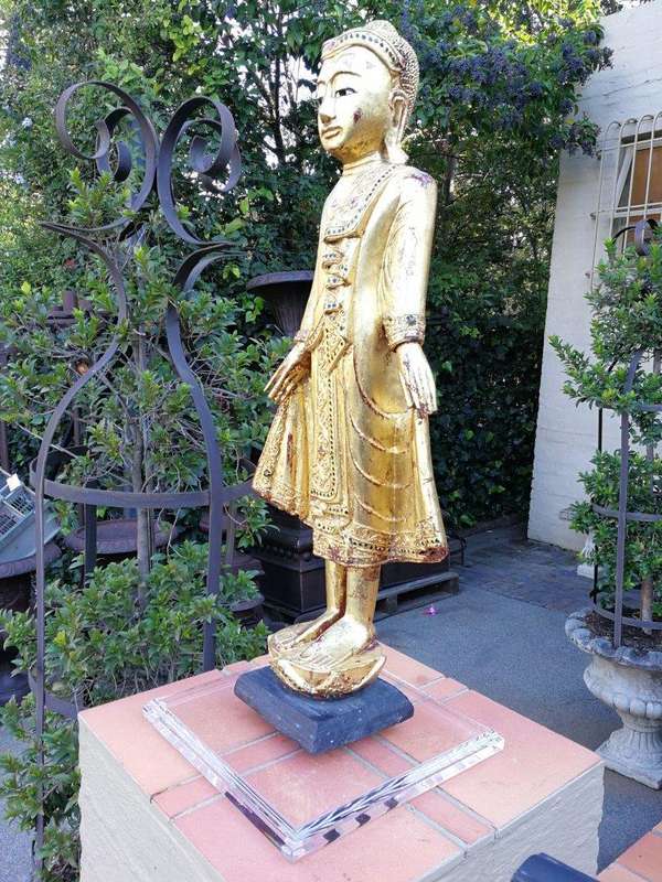 A Large Decorative Carved Gilded Statue On A Custom-Made Perspex Base ND