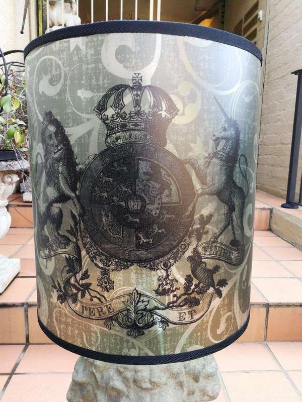 A Hand-made Lampshade with Crown and Lion (excludes lamp)