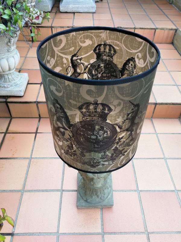 A Hand-made Lampshade with Crown and Lion (excludes lamp)