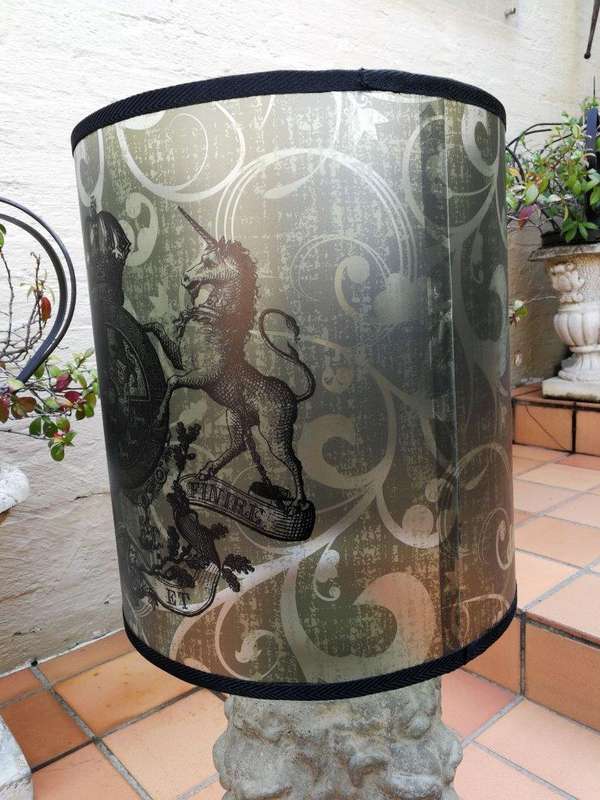 A Hand-made Lampshade with Crown and Lion (excludes lamp)