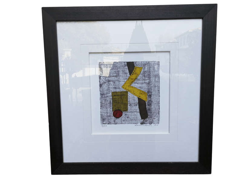 An Untitled Abstract Composition Hand Coloured Engraving Signed Hannes Harrs