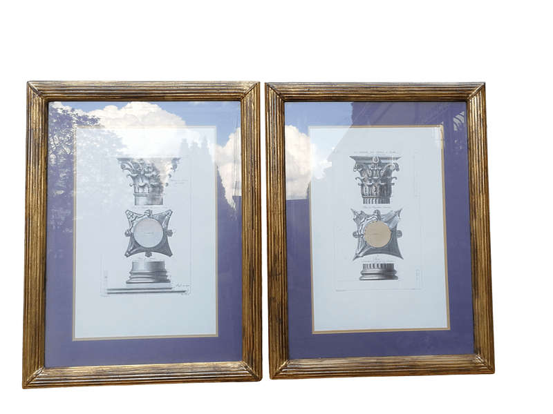 A Pair of Two Engravings In Hand Gilded with Gold Leaf Frames. Du Portique Du Pantheon a Rome, an...
