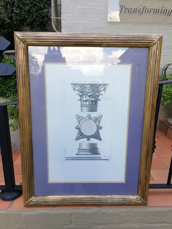 A Pair of Two Engravings In Hand Gilded with Gold Leaf Frames. Du Portique Du Pantheon a Rome, an...