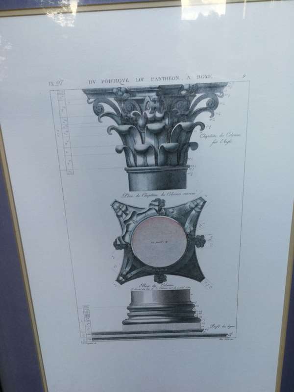 A Pair of Two Engravings In Hand Gilded with Gold Leaf Frames. Du Portique Du Pantheon a Rome, an...