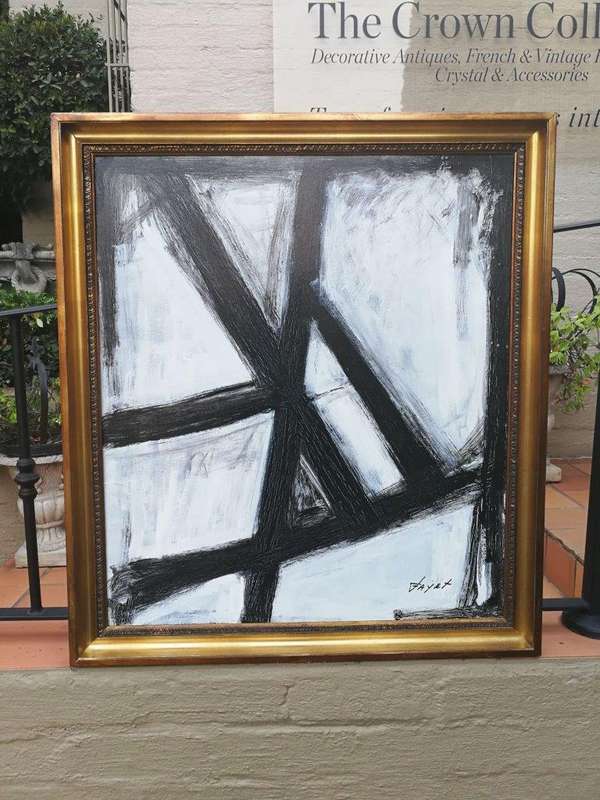 Abstract Black and White Composition 4, oil on board.  