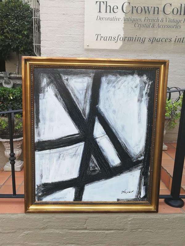 Abstract Black and White Composition 4, oil on board.  
