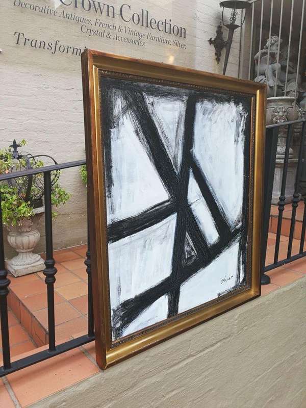 Abstract Black and White Composition 4, oil on board.  