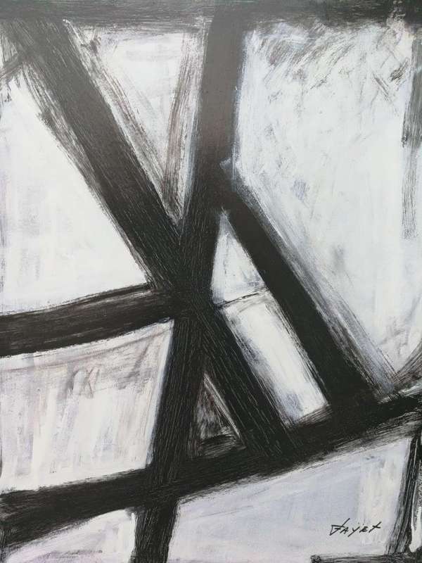 Abstract Black and White Composition 4, oil on board.  