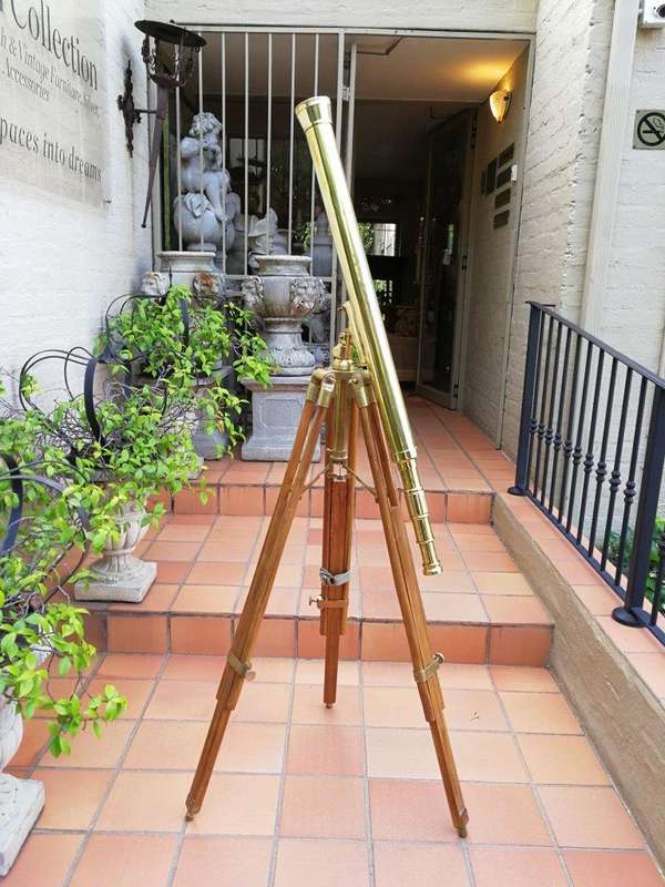 A Large Brass Stanley/ London Telescope on Tripod With Brass Fittings