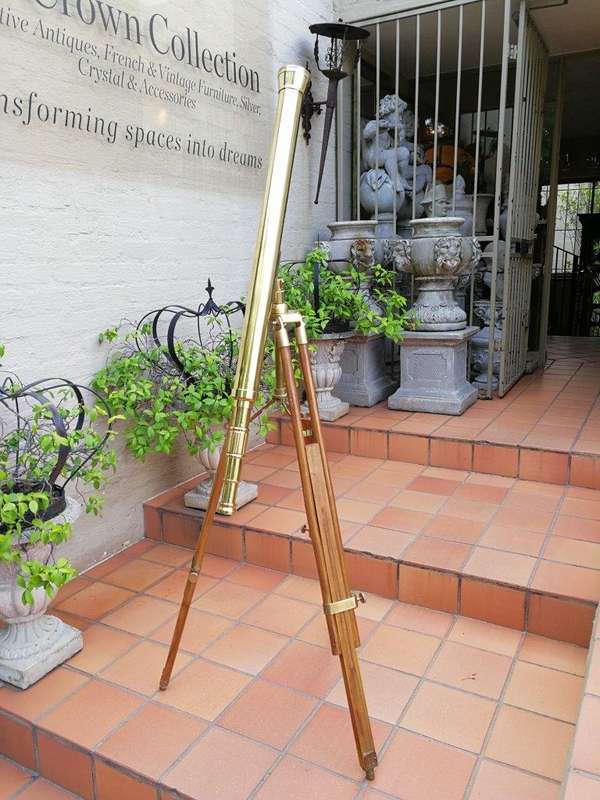 A Large Brass Stanley/ London Telescope on Tripod With Brass Fittings