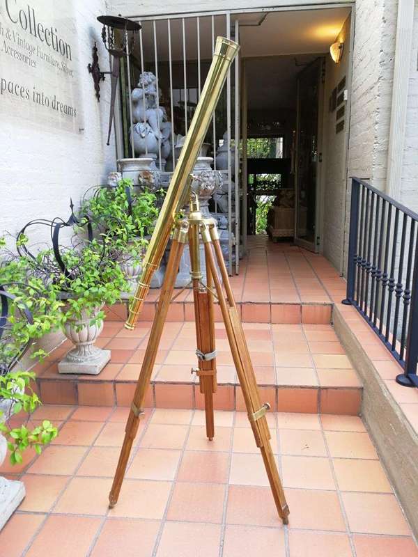 A Large Brass Stanley/ London Telescope on Tripod With Brass Fittings