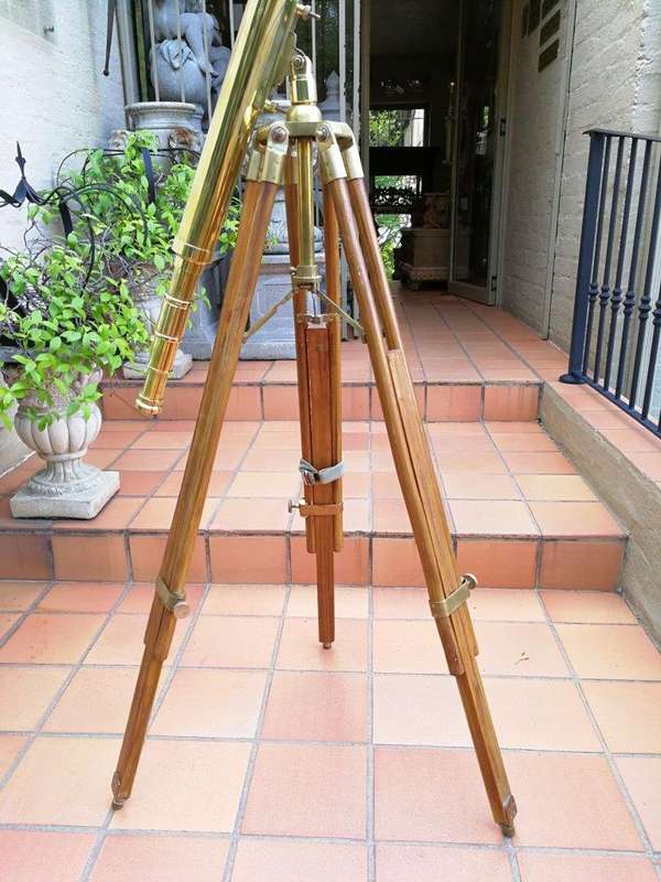 A Large Brass Stanley/ London Telescope on Tripod With Brass Fittings