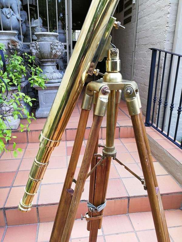 A Large Brass Stanley/ London Telescope on Tripod With Brass Fittings