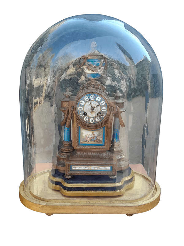 A 19th Century French-style MARSHALL & SONS Edinburgh Gilt Metal and Hand-Painted Ceramic Clock w...