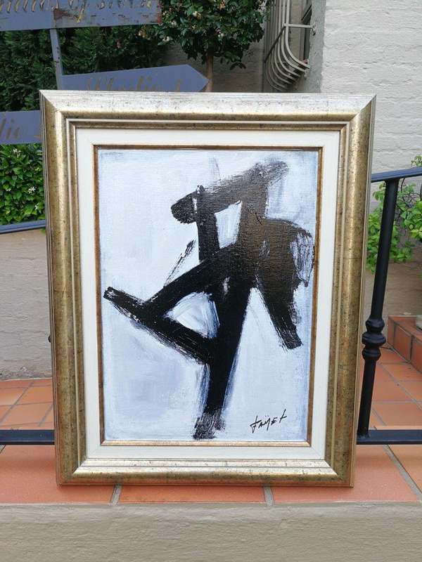 A Black and White Abstract Composition Oil On Canvas