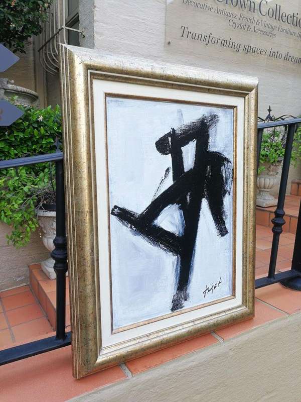 A Black and White Abstract Composition Oil On Canvas