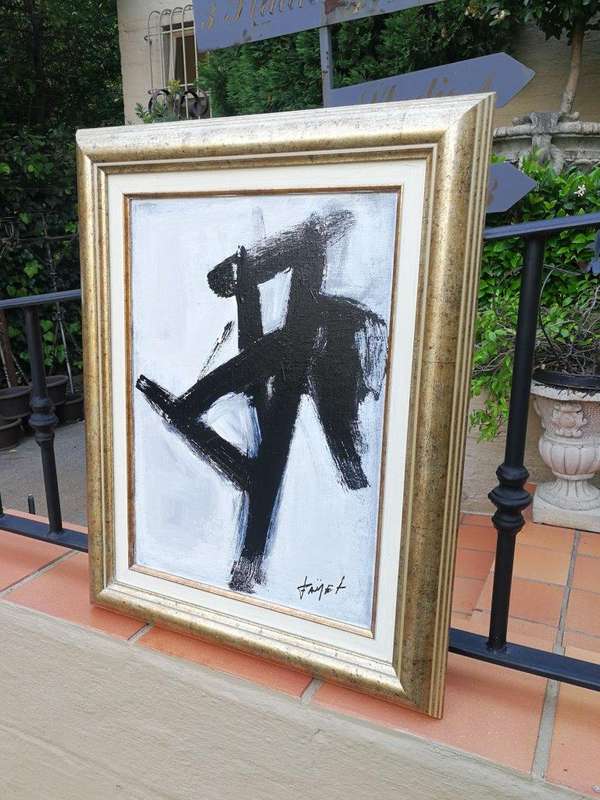 A Black and White Abstract Composition Oil On Canvas