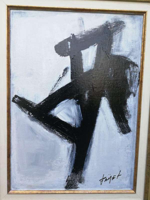 A Black and White Abstract Composition Oil On Canvas