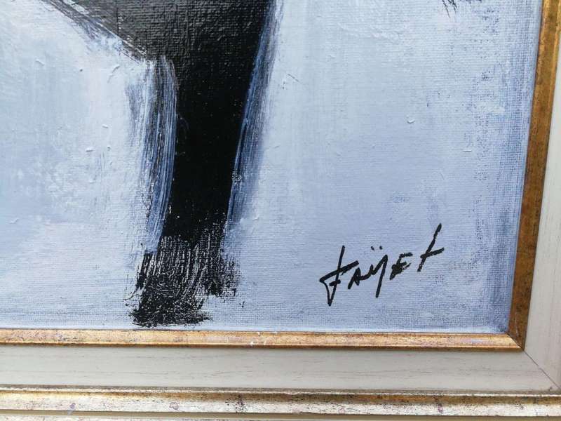 A Black and White Abstract Composition Oil On Canvas