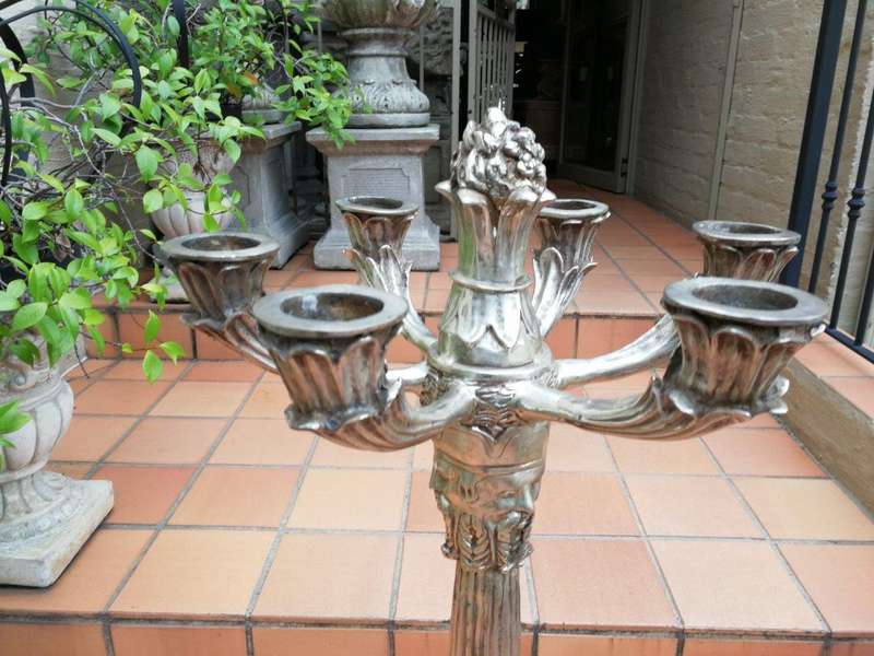 A Pair of Early 20th Century French Empire Style Silver- plated Chinoiserie Candelabras