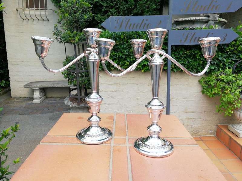 A Pair Of 20th Century Gorham Silver Plate Three Light Candelabras Candle Holders  Convertible ...