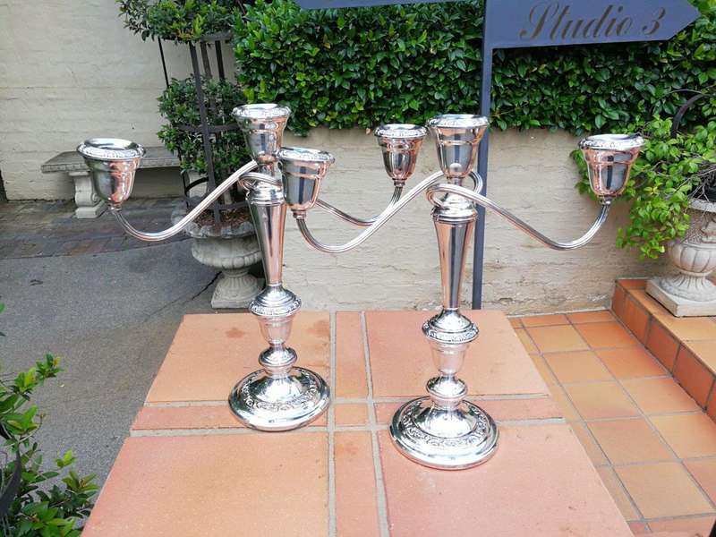 A Pair Of 20th Century Gorham Silver Plate Three Light Candelabras Candle Holders  Convertible ...