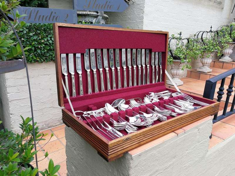 A 105 Piece Sheffield England Silver-Plate A1 Quality Twelve (12) Place Cutlery Set In A Canteen ...